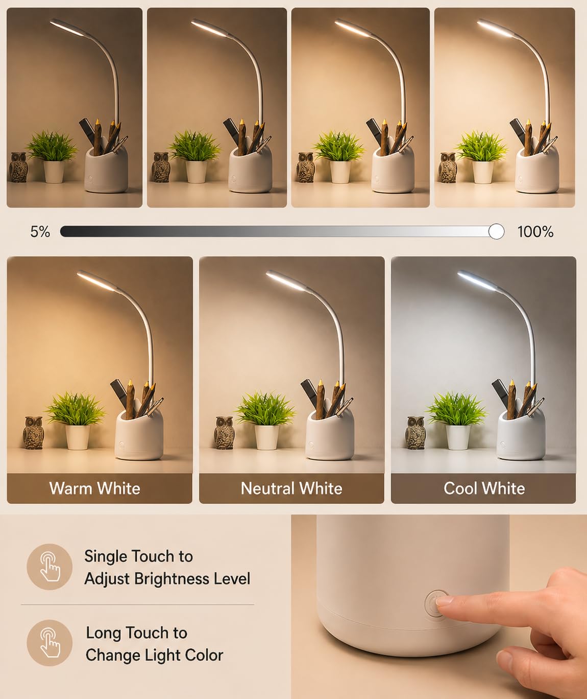 led study lamp with pen stand