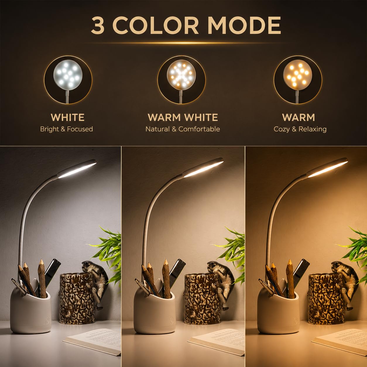 led study lamp with pen stand
