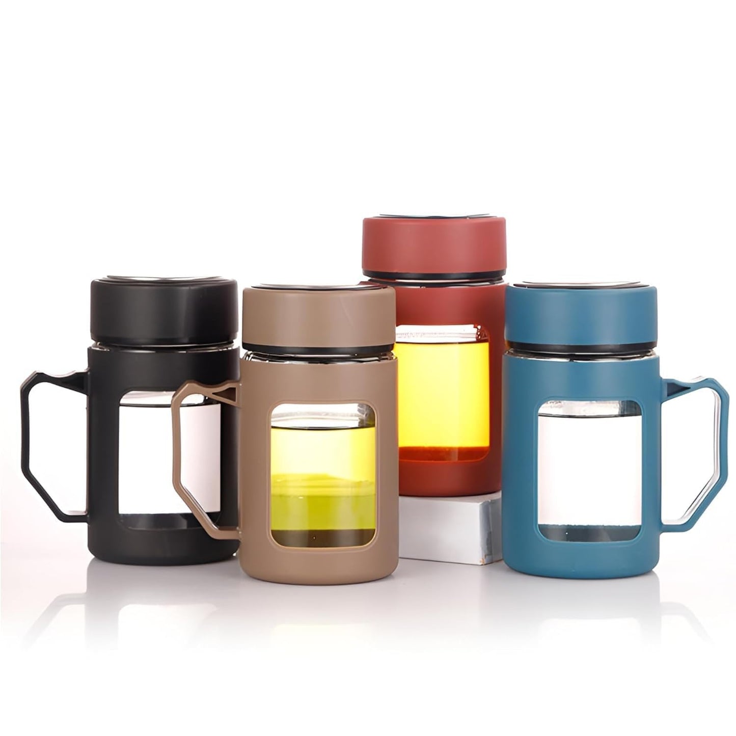 glass double wall sipper mug 500ml with handle & spill proof lid