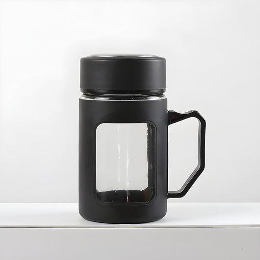 Glass Double Wall Sipper Mug 500ml with Handle & Spill Proof Lid