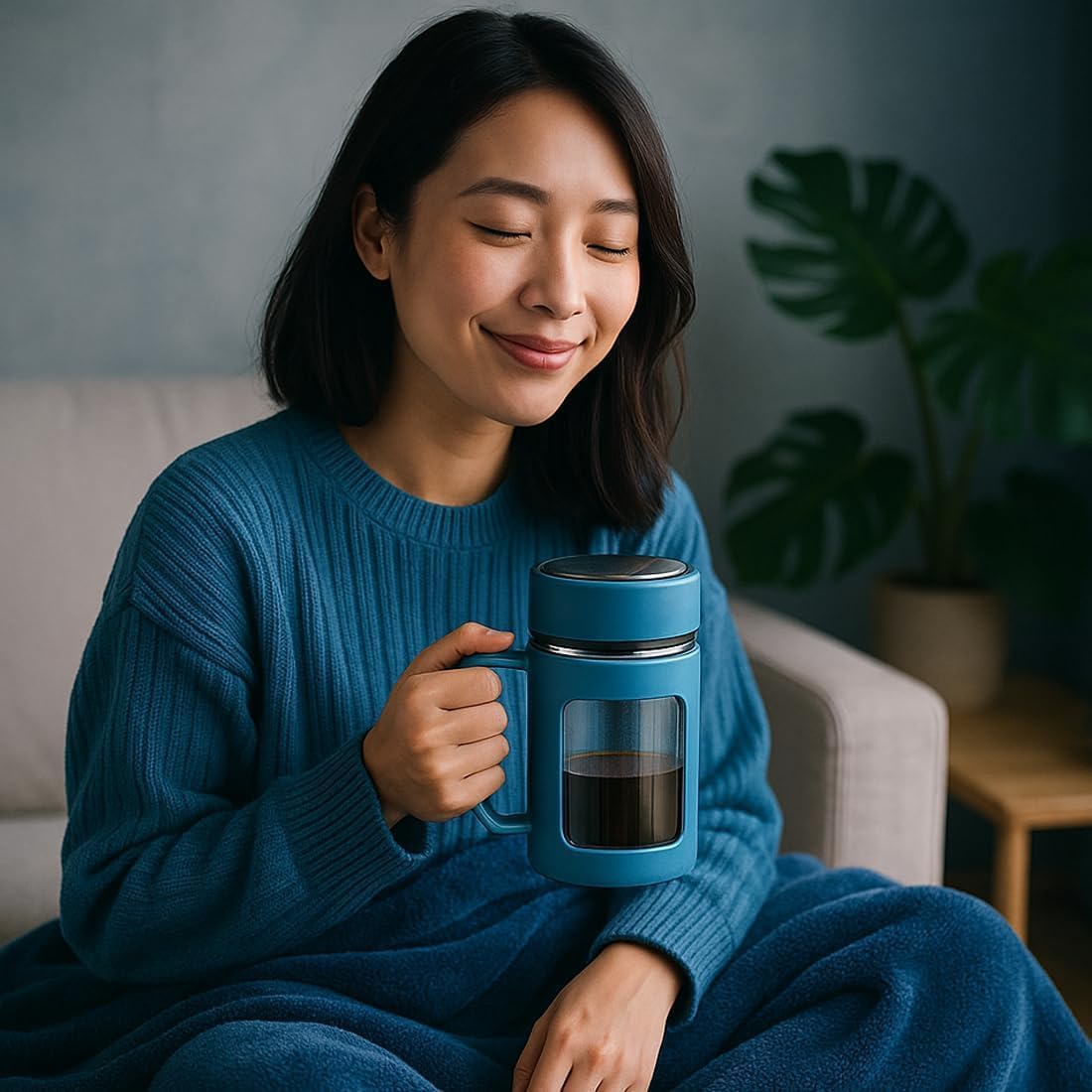 glass double wall sipper mug 500ml with handle & spill proof lid